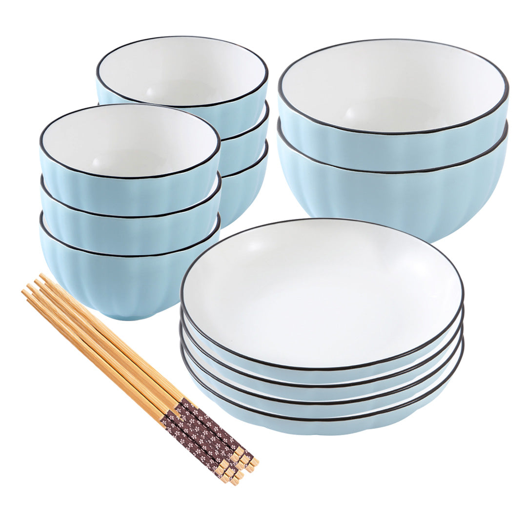 SOGA Blue Japanese Style Ceramic Dinnerware Crockery Soup Bowl Plate Server Kitchen Home Decor Set of 12 - Cafe Supply