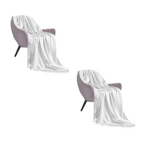 SOGA 2X White Acrylic Knitted Throw Blanket Solid Fringed Warm Cozy Woven Cover Couch Bed Sofa Home Decor - Cafe Supply
