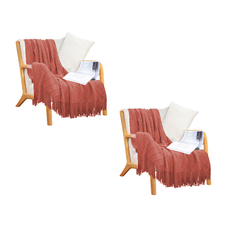 SOGA 2X Red Diamond Pattern Knitted Throw Blanket Warm Cozy Woven Cover Couch Bed Sofa Home Decor with Tassels - Cafe Supply