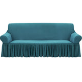 SOGA 4-Seater Blue Sofa Cover with Ruffled Skirt Couch Protector High Stretch Lounge Slipcover Home Decor - Cafe Supply
