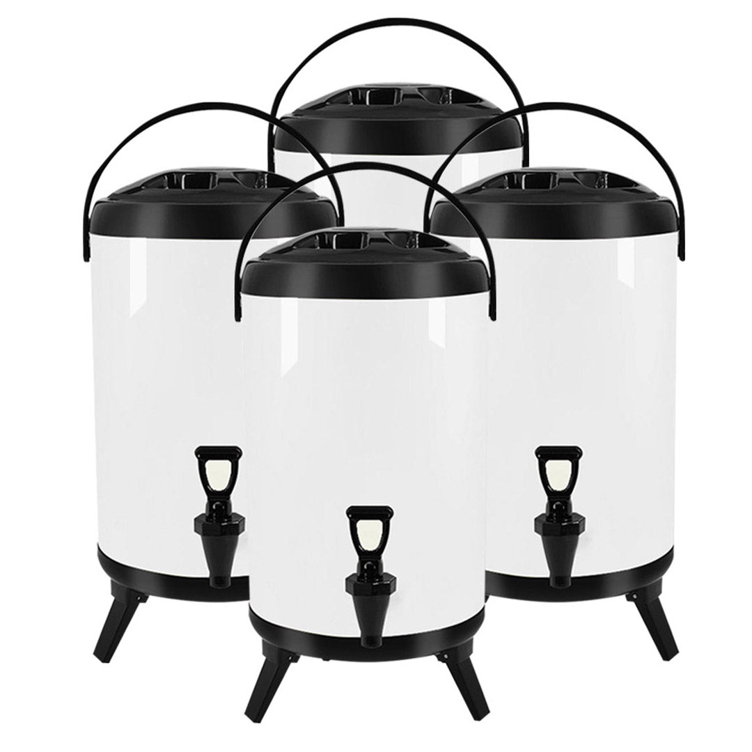 SOGA 4X 8L Stainless Steel Insulated Milk Tea Barrel Hot and Cold Beverage Dispenser Container with Faucet White - Cafe Supply