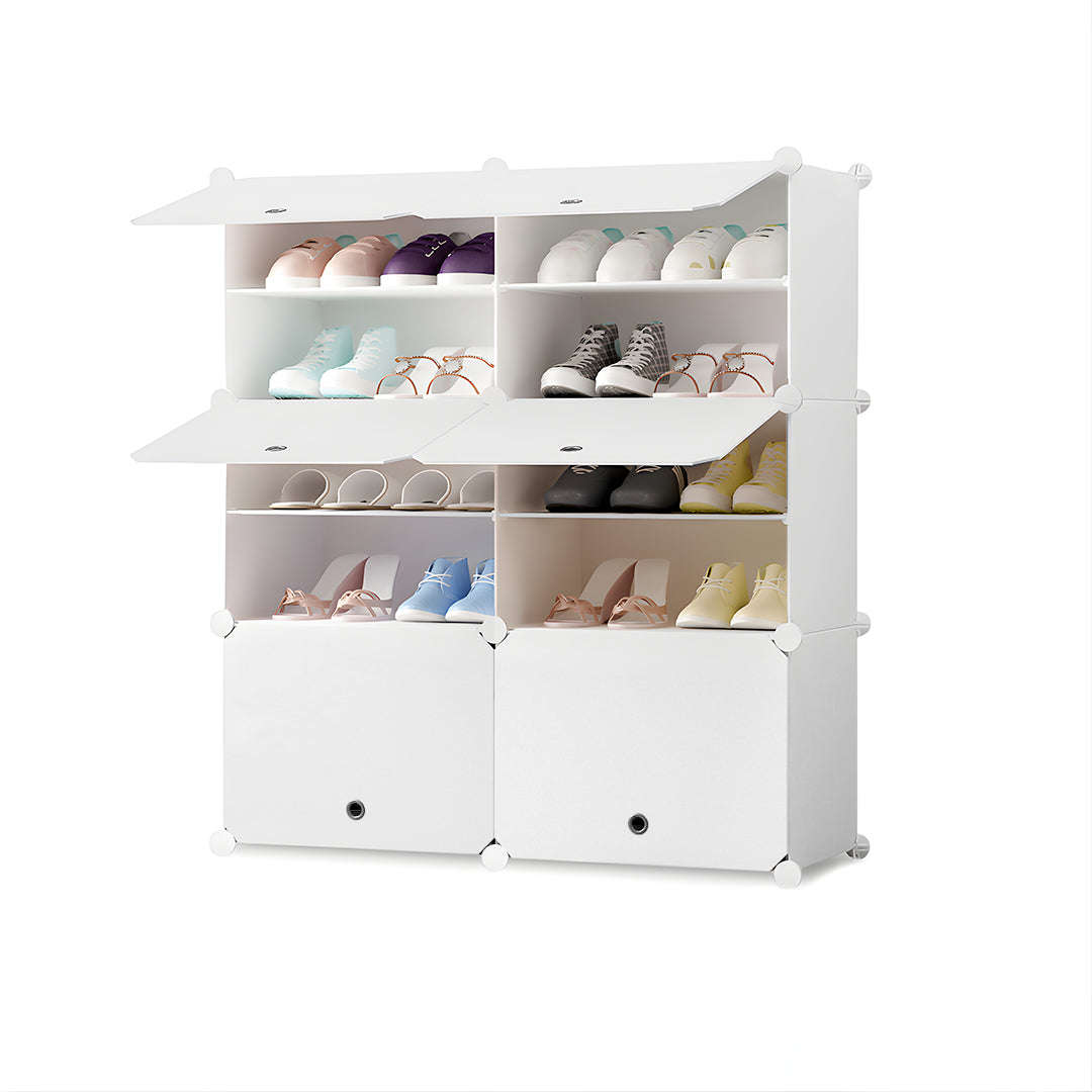 SOGA 5 Tier 2 Column White Shoe Rack Organizer Sneaker Footwear Storage Stackable Stand Cabinet Portable Wardrobe with Cover - Cafe Supply