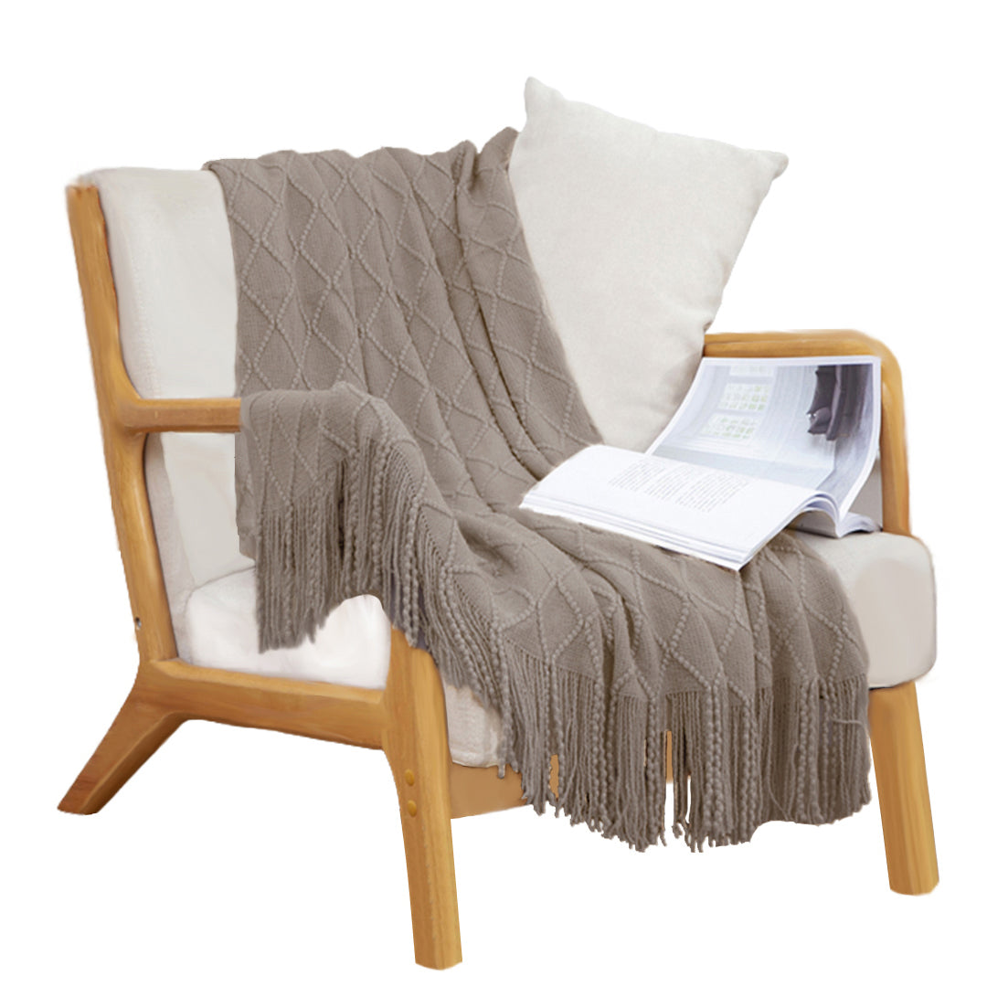 SOGA Coffee Diamond Pattern Knitted Throw Blanket Warm Cozy Woven Cover Couch Bed Sofa Home Decor with Tassels - Cafe Supply