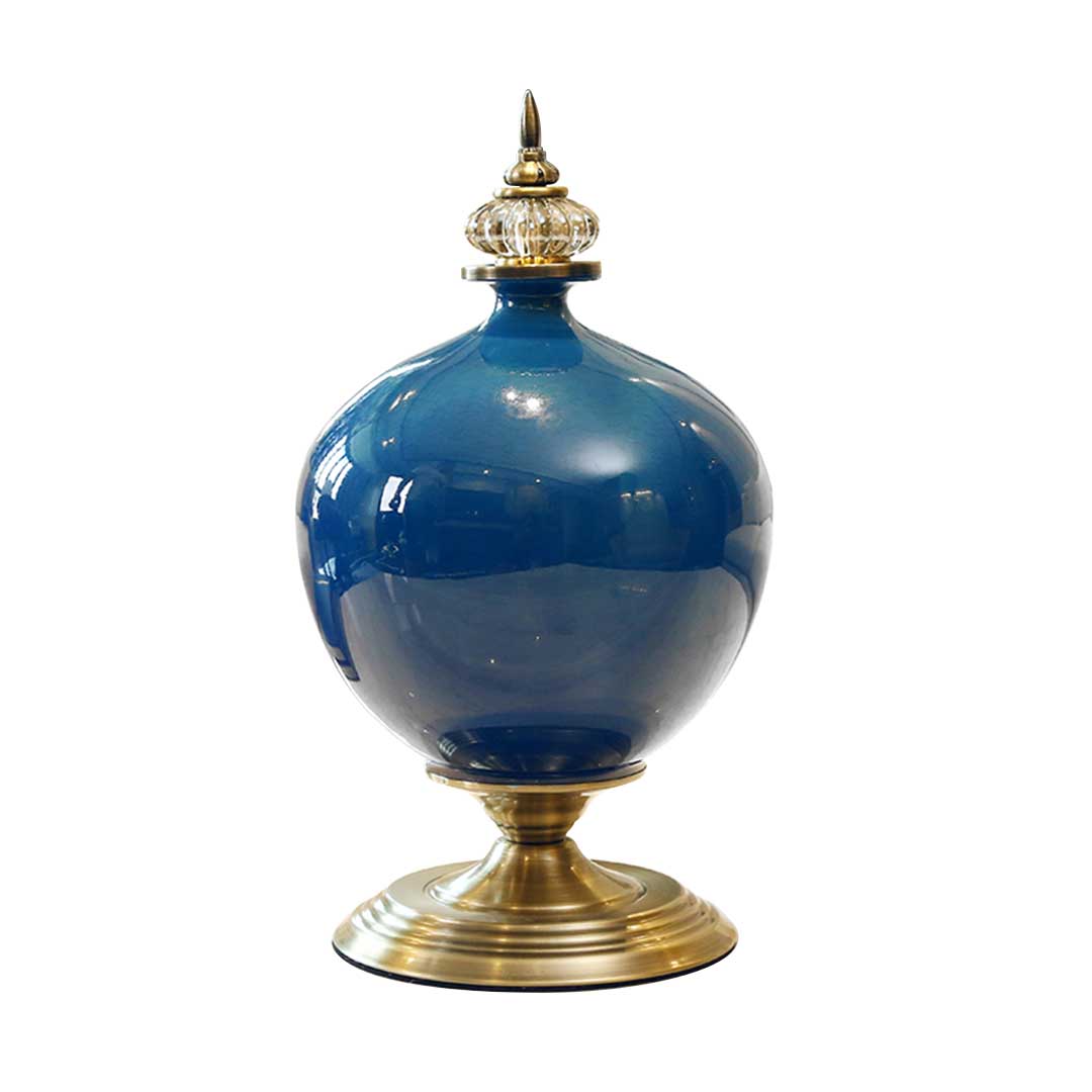 SOGA 38.50cm Ceramic Oval Flower Vase with Gold Metal Base Dark Blue - Cafe Supply