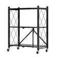 SOGA 3 Tier Steel Black Foldable Kitchen Cart Multi-Functional Shelves Portable Storage Organizer with Wheels - Cafe Supply