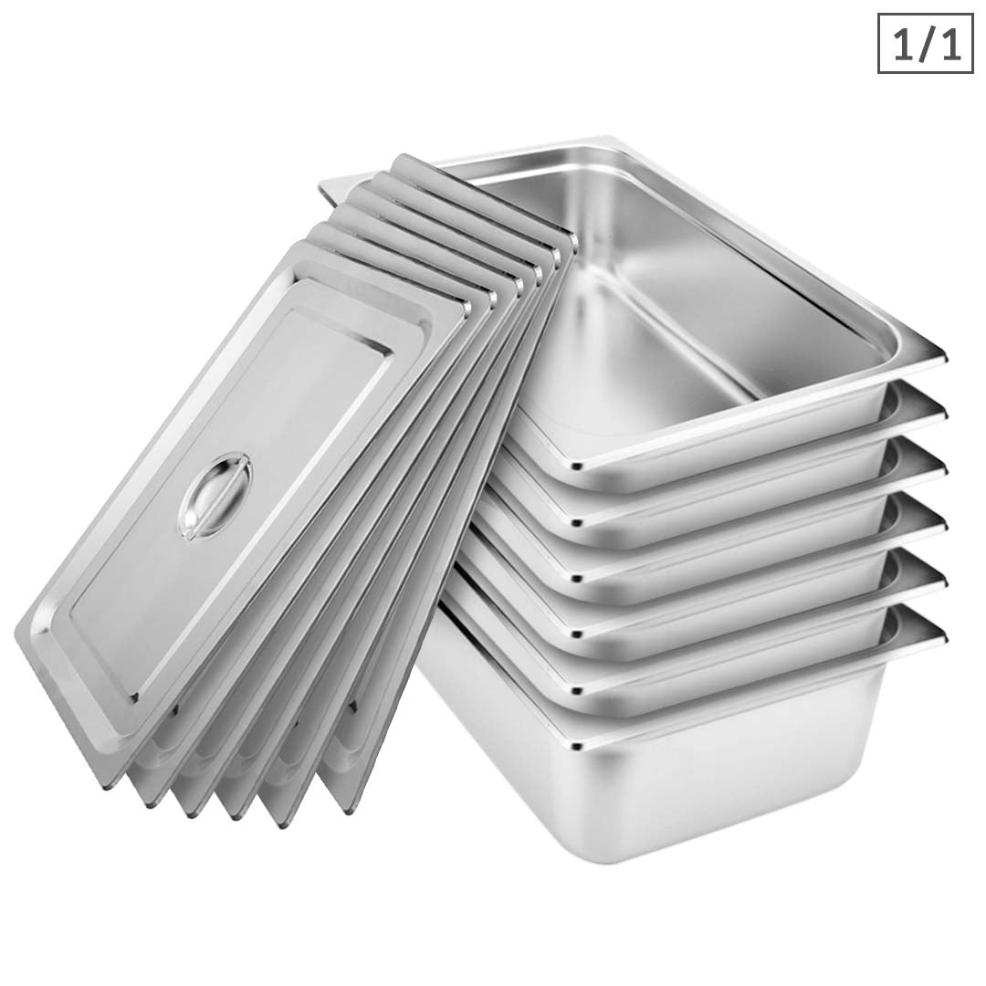 SOGA 6X Gastronorm GN Pan Full Size 1/1 GN Pan 15cm Deep Stainless Steel Tray With Lid - Cafe Supply