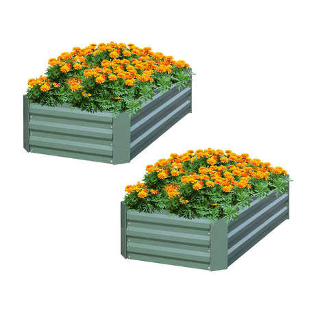 SOGA 2X 90cm Rectangle Galvanised Raised Garden Bed Vegetable Herb Flower Outdoor Planter Box - Cafe Supply