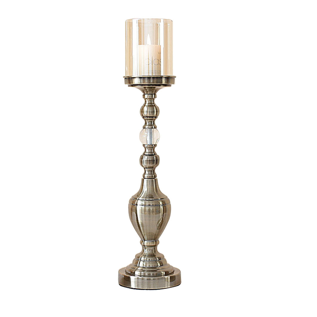 SOGA 49.5cm Glass Candlestick Candle Holder Stand Pillar Glass/Iron Metal - Cafe Supply