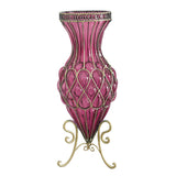 SOGA 67cm Purple Glass Tall Floor Vase with Metal Flower Stand - Cafe Supply