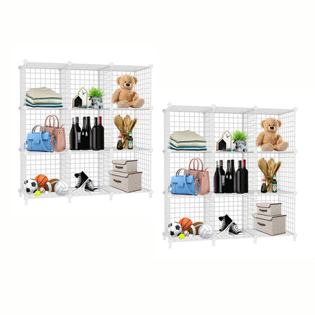 SOGA 2X White Portable 9-Cube 3 Column Storage Organiser Foldable DIY Modular Grid Space Saving Shelf - Cafe Supply