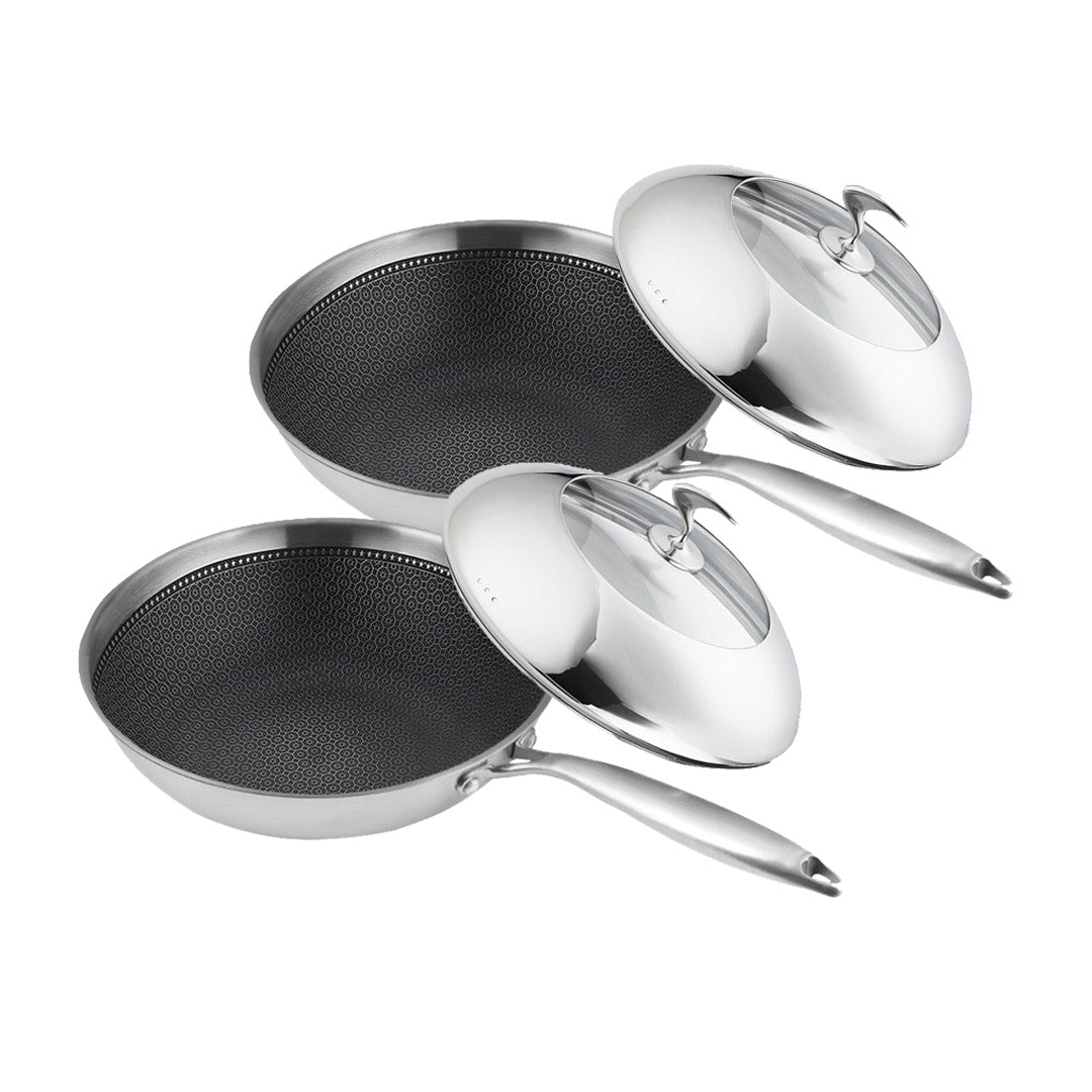 SOGA 2X 18/10 Stainless Steel Fry Pan 30cm Frying Pan Top Grade Cooking Non Stick Interior Skillet with Lid - Cafe Supply