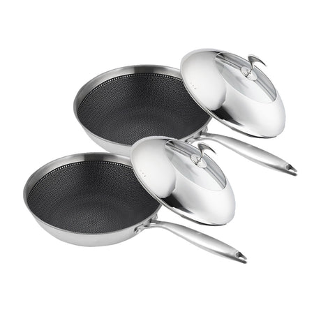 SOGA 2X 18/10 Stainless Steel Fry Pan 30cm Frying Pan Top Grade Cooking Non Stick Interior Skillet with Lid - Cafe Supply
