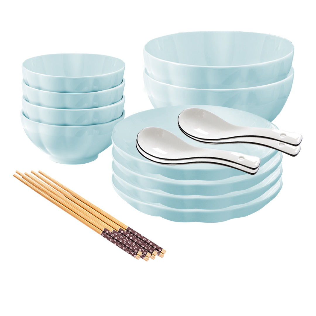 SOGA Light Blue Japanese Style Ceramic Dinnerware Crockery Soup Bowl Plate Server Kitchen Home Decor Set of 10 - Cafe Supply