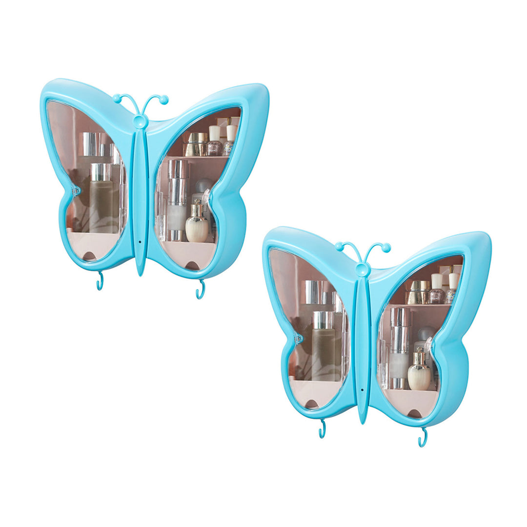 SOGA 2X Blue Butterfly Shape Wall-Mounted Makeup Organiser Dustproof Waterproof Bathroom Storage Box Home Decor - Cafe Supply