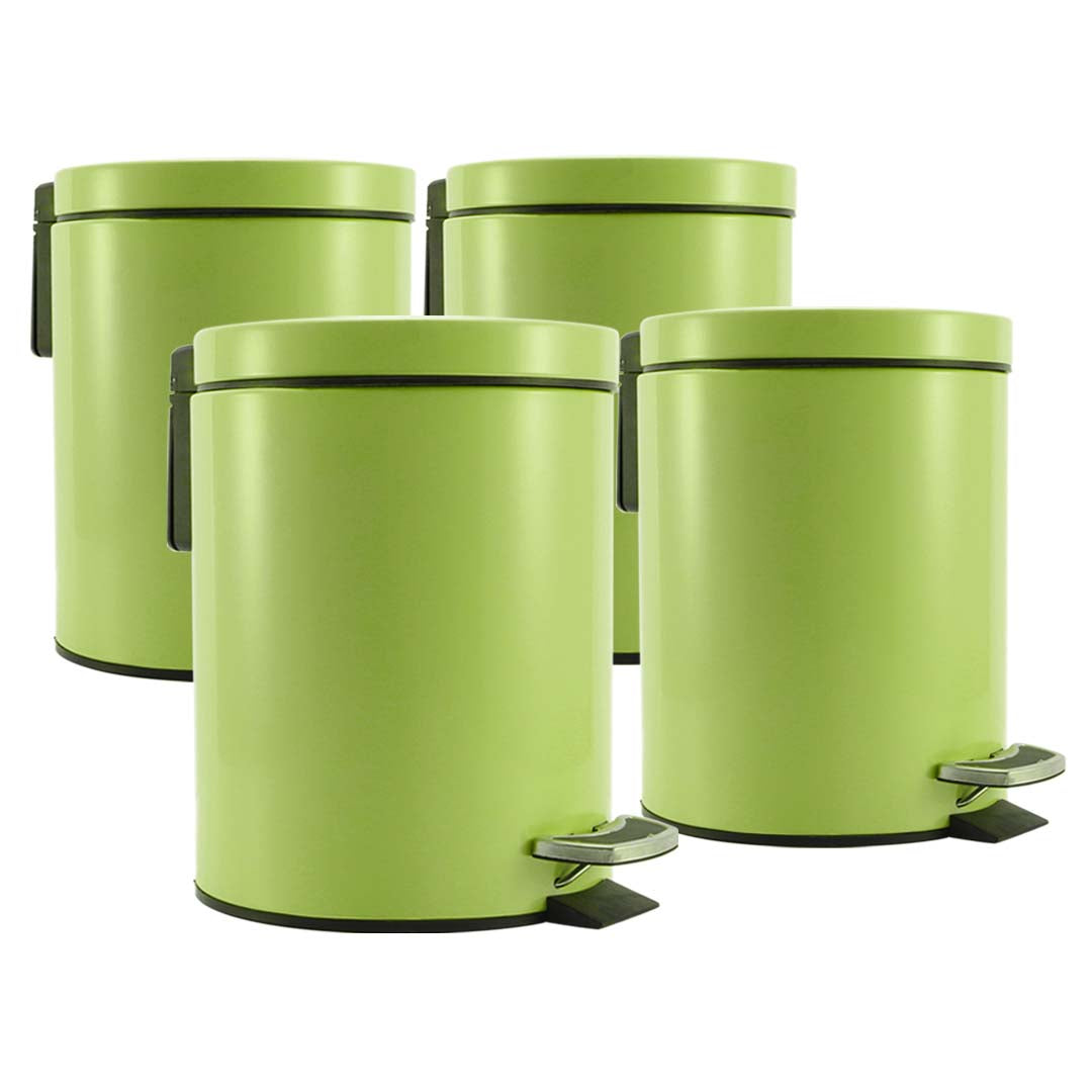 SOGA 4X 7L Foot Pedal Stainless Steel Rubbish Recycling Garbage Waste Trash Bin Round Green - Cafe Supply