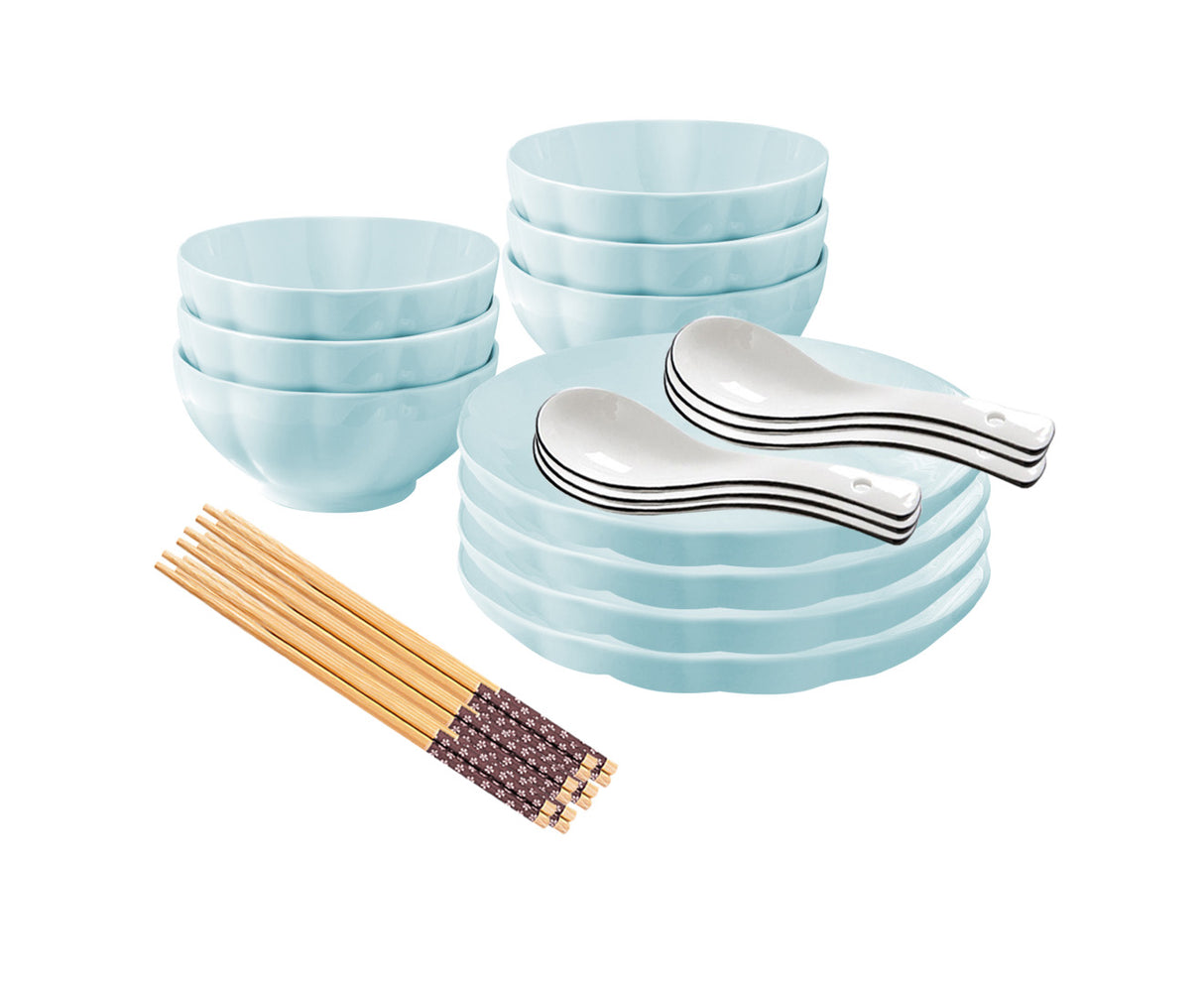 SOGA Light Blue Japanese Style Ceramic Dinnerware Crockery Soup Bowl Plate Server Kitchen Home Decor Set of 10 - Cafe Supply