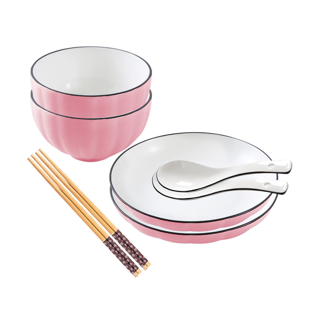 SOGA Pink Japanese Style Ceramic Dinnerware Crockery Soup Bowl Plate Server Kitchen Home Decor Set of 4 - Cafe Supply