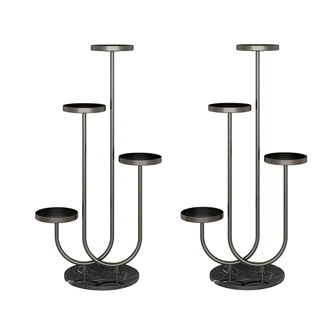 SOGA 2X U Shaped Plant Stand Round Flower Pot Tray Living Room Balcony Display Black Metal Decorative Shelf - Cafe Supply