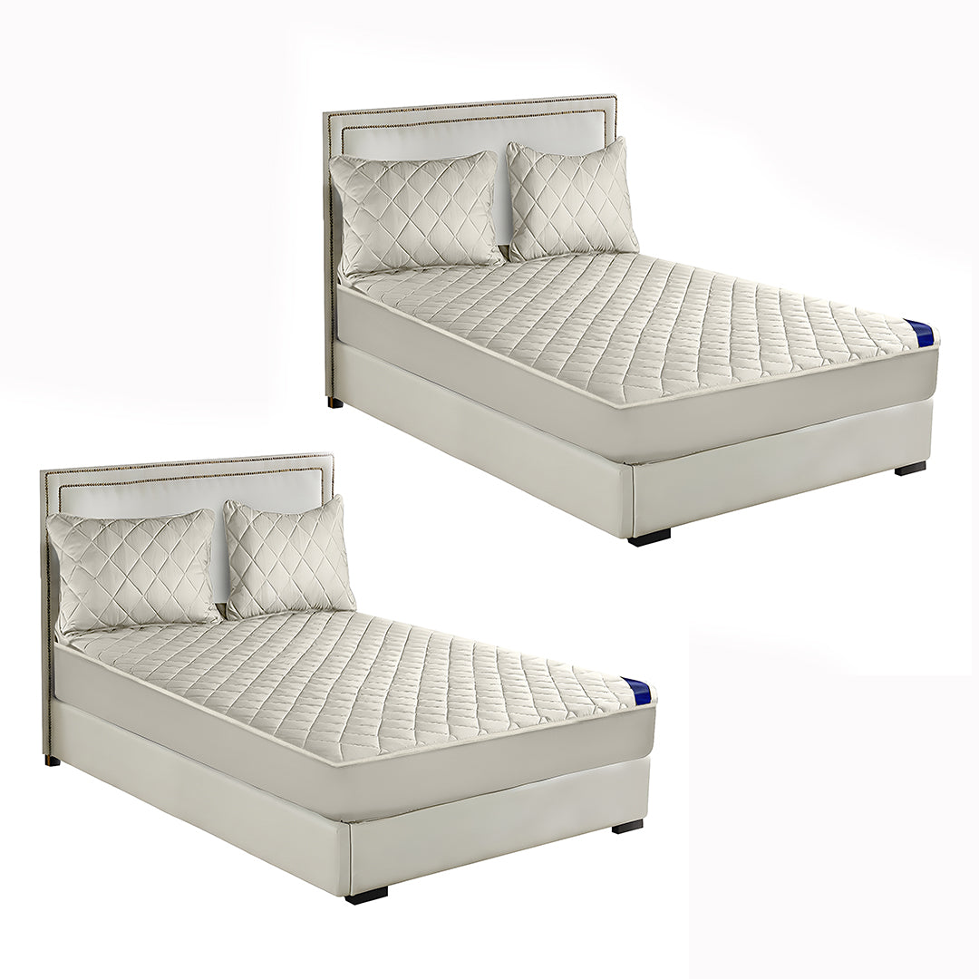 SOGA 2X White 138cm Wide Cross-Hatch Mattress Cover Thick Quilted Stretchable Bed Spread Sheet Protector with Pillow Covers - Cafe Supply