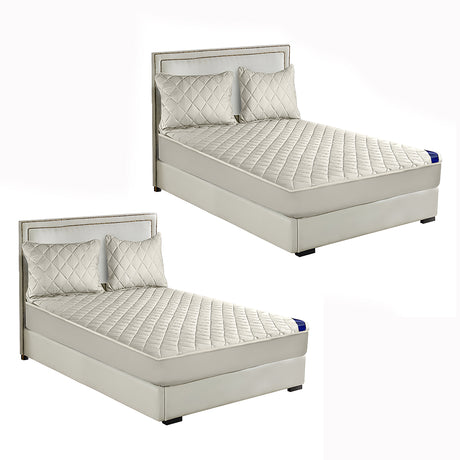 SOGA 2X White 138cm Wide Cross-Hatch Mattress Cover Thick Quilted Stretchable Bed Spread Sheet Protector with Pillow Covers - Cafe Supply