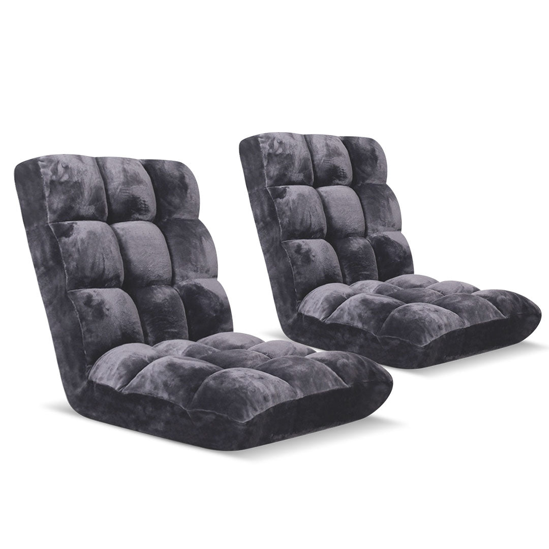 SOGA 2X Floor Recliner Folding Lounge Sofa Futon Couch Folding Chair Cushion Grey - Cafe Supply