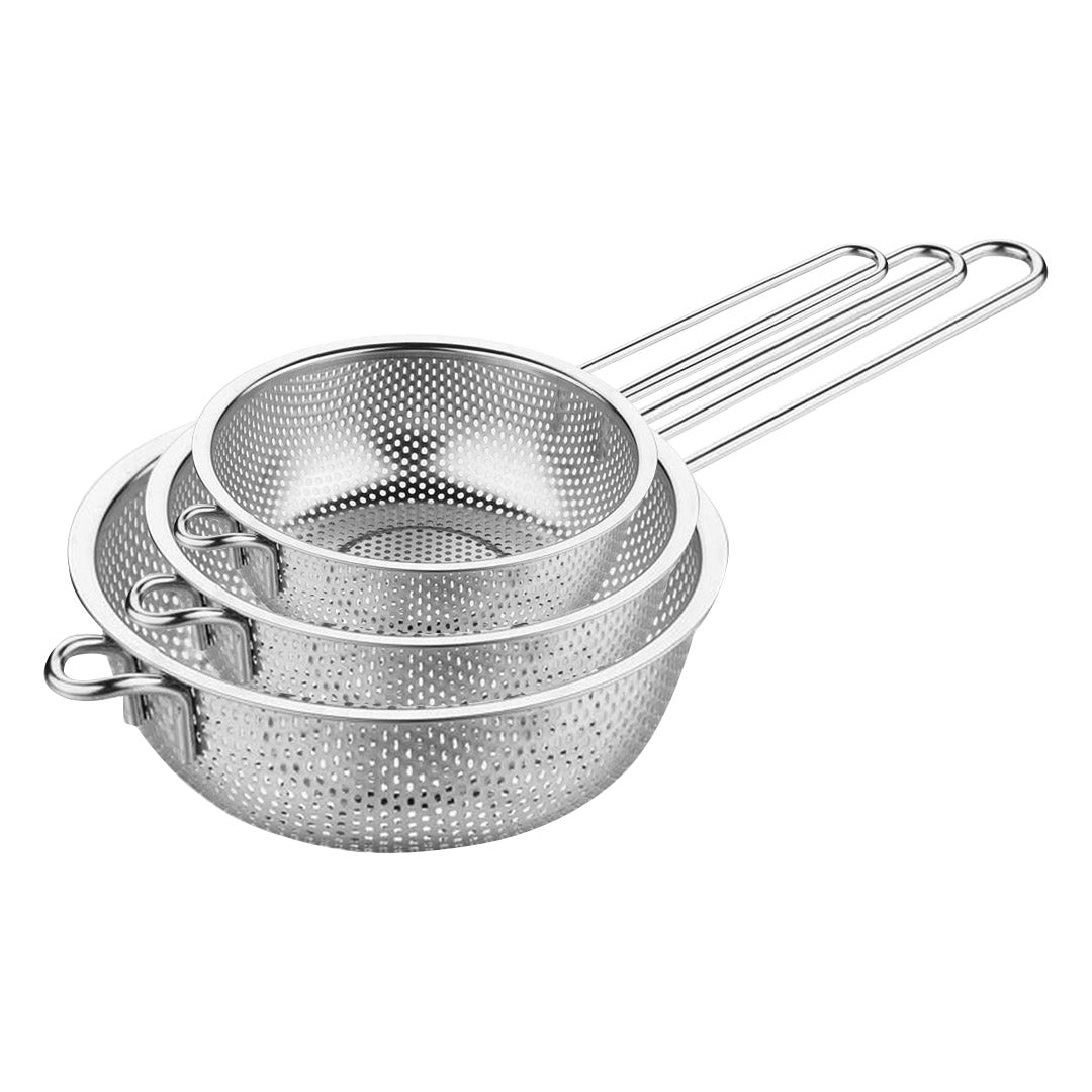 SOGA Stainless Steel Perforated Colander Fine Mesh Net Food Strainer Basket with Handle Skimmer Sieve Set - Cafe Supply