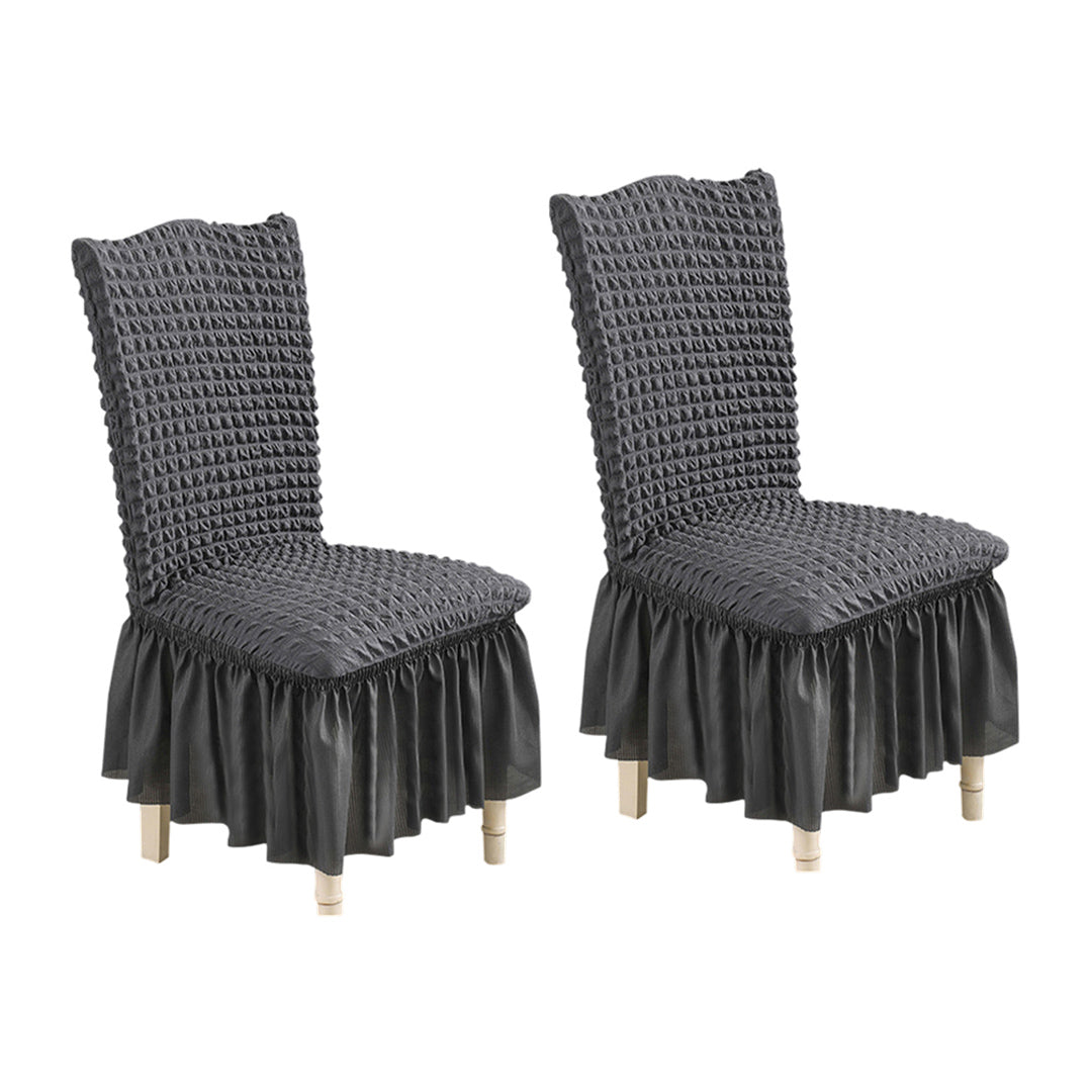 SOGA 2X Dark Grey Chair Cover Seat Protector with Ruffle Skirt Stretch Slipcover Wedding Party Home Decor - Cafe Supply