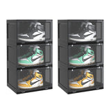 SOGA 2X 3 Tier Black Portable Shoe Organiser Sneaker Footwear Folding Plastic Bin Stackable Storage Box with Magnetic Door - Cafe Supply