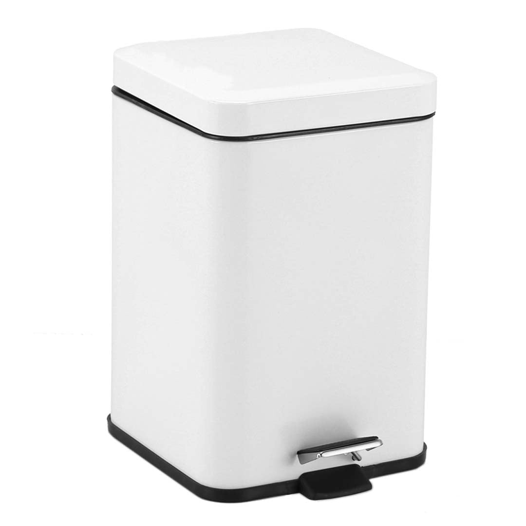 SOGA Foot Pedal Stainless Steel Rubbish Recycling Garbage Waste Trash Bin Square 12L White - Cafe Supply