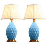 SOGA 2X Textured Ceramic Oval Table Lamp with Gold Metal Base Blue - Cafe Supply