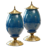 SOGA 2X 40cm Ceramic Oval Flower Vase with Gold Metal Base Dark Blue - Cafe Supply