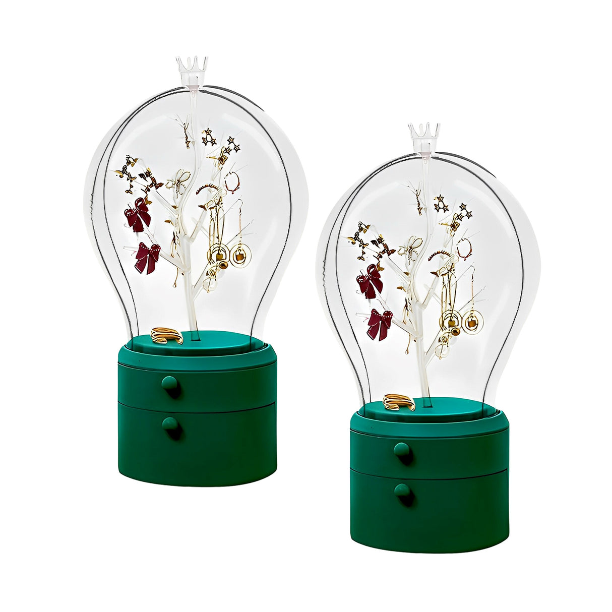 SOGA 2X Green 360 Degree Rotating LED Light 2 Layered Jewelry Storage Box Waterproof Dustproof Accessories Organiser - Cafe Supply