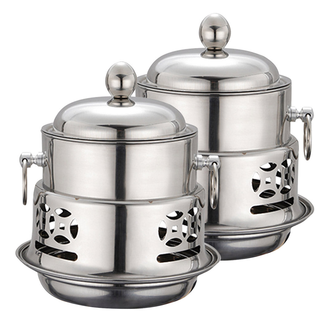 SOGA 2X Stainless Steel Mini Asian Buffet Hot Pot Single Person Shabu Alcohol Stove Burner with Lid - Cafe Supply