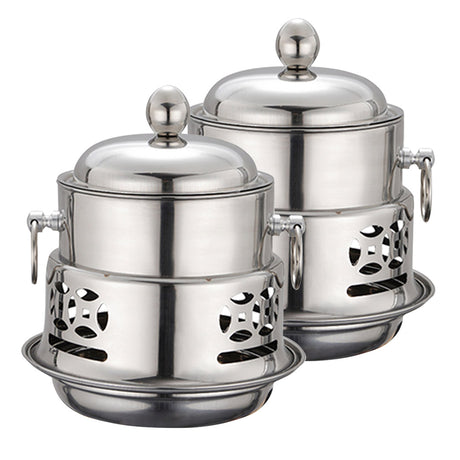 SOGA 2X Stainless Steel Mini Asian Buffet Hot Pot Single Person Shabu Alcohol Stove Burner with Lid - Cafe Supply