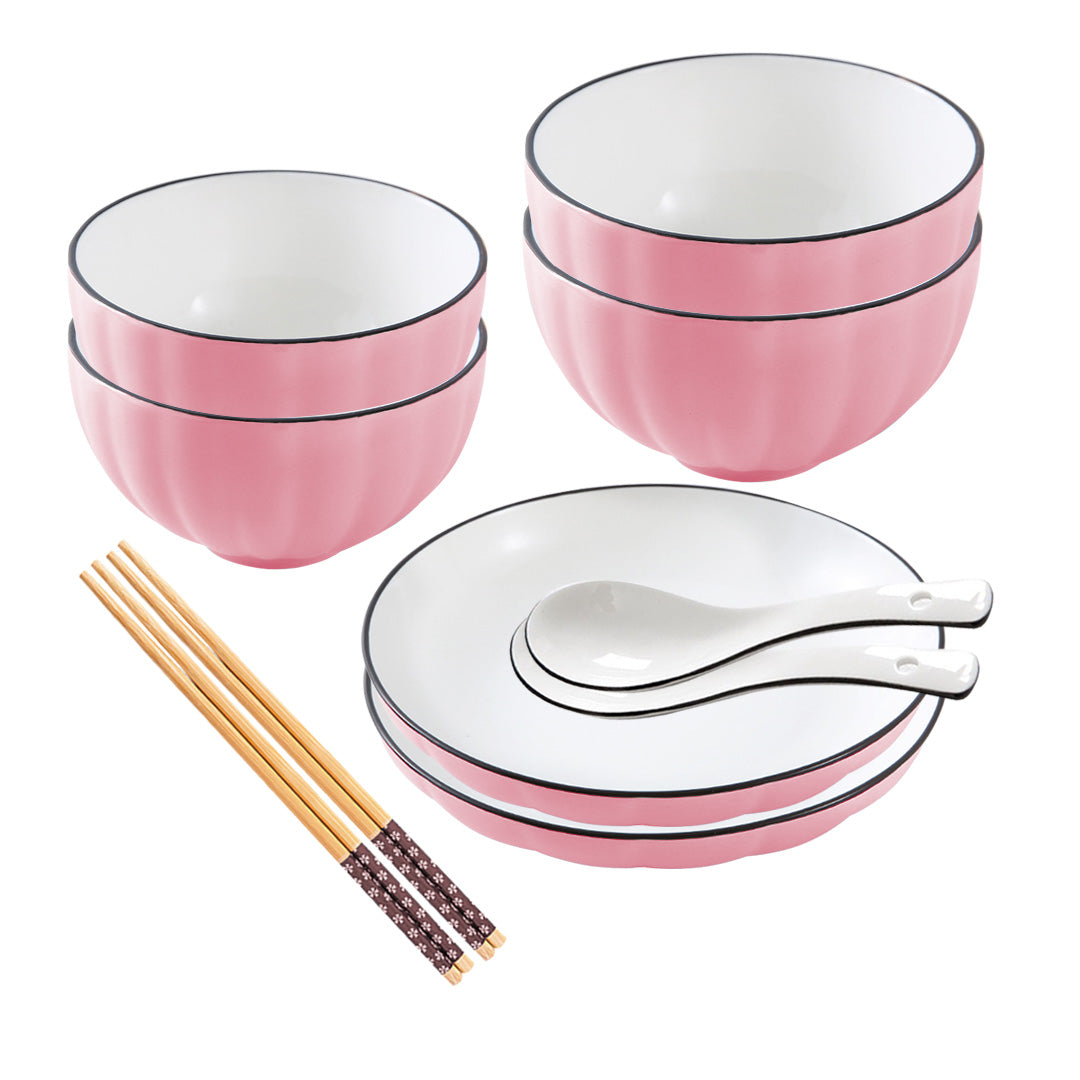 SOGA Pink Japanese Style Ceramic Dinnerware Crockery Soup Bowl Plate Server Kitchen Home Decor Set of 6 - Cafe Supply