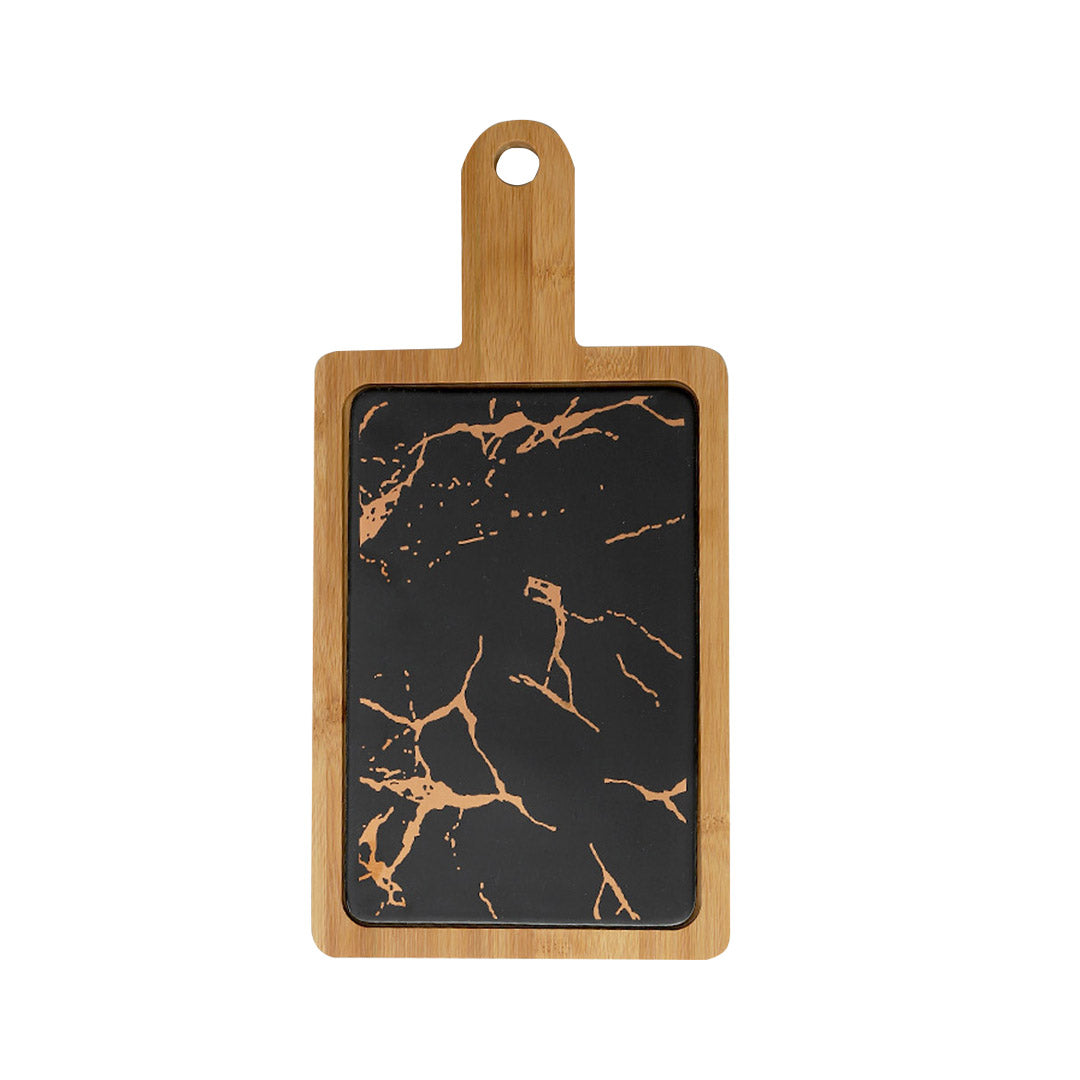 SOGA 33.5cm Black Square Wooden Serving Tray Slate Steak Serving Platter Chopping Board Paddle Home Decor - Cafe Supply