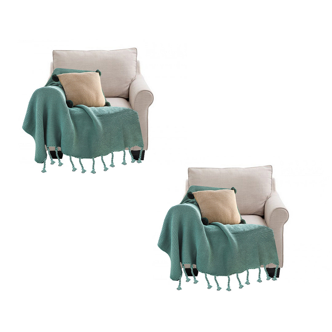 SOGA 2X Green Tassel Fringe Knitting Blanket Warm Cozy Woven Cover Couch Bed Sofa Home Decor - Cafe Supply