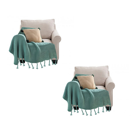 SOGA 2X Green Tassel Fringe Knitting Blanket Warm Cozy Woven Cover Couch Bed Sofa Home Decor - Cafe Supply