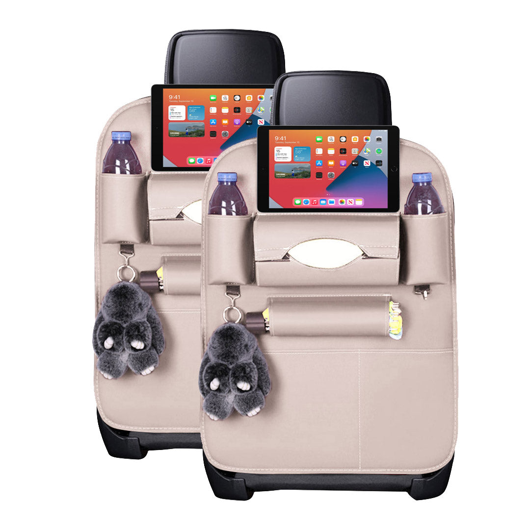 SOGA 2X Leather Car Back Seat Storage Bag Multi-Pocket Organizer Backseat and iPad Mini Holder White - Cafe Supply