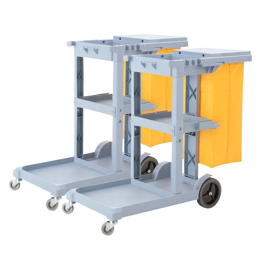 SOGA 2X 3 Tier Multifunction Janitor Cleaning Waste Cart Trolley and Waterproof Bag with Lid - Cafe Supply