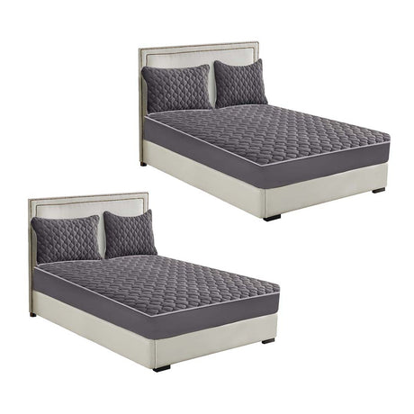 SOGA 2X Grey 153cm Wide Mattress Cover Thick Quilted Fleece Stretchable Clover Design Bed Spread Sheet Protector with Pillow Covers - Cafe Supply