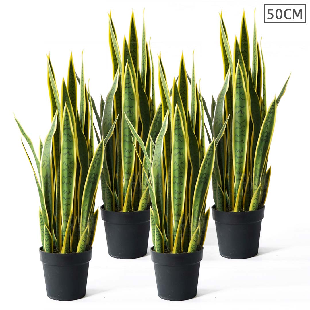 SOGA 4X 50cm Artificial Indoor Yellow Edge Tiger Piran Fake Decoration Tree Flower Pot Plant - Cafe Supply