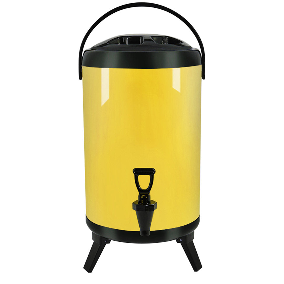 SOGA 14L Stainless Steel Insulated Milk Tea Barrel Hot and Cold Beverage Dispenser Container with Faucet Yellow - Cafe Supply