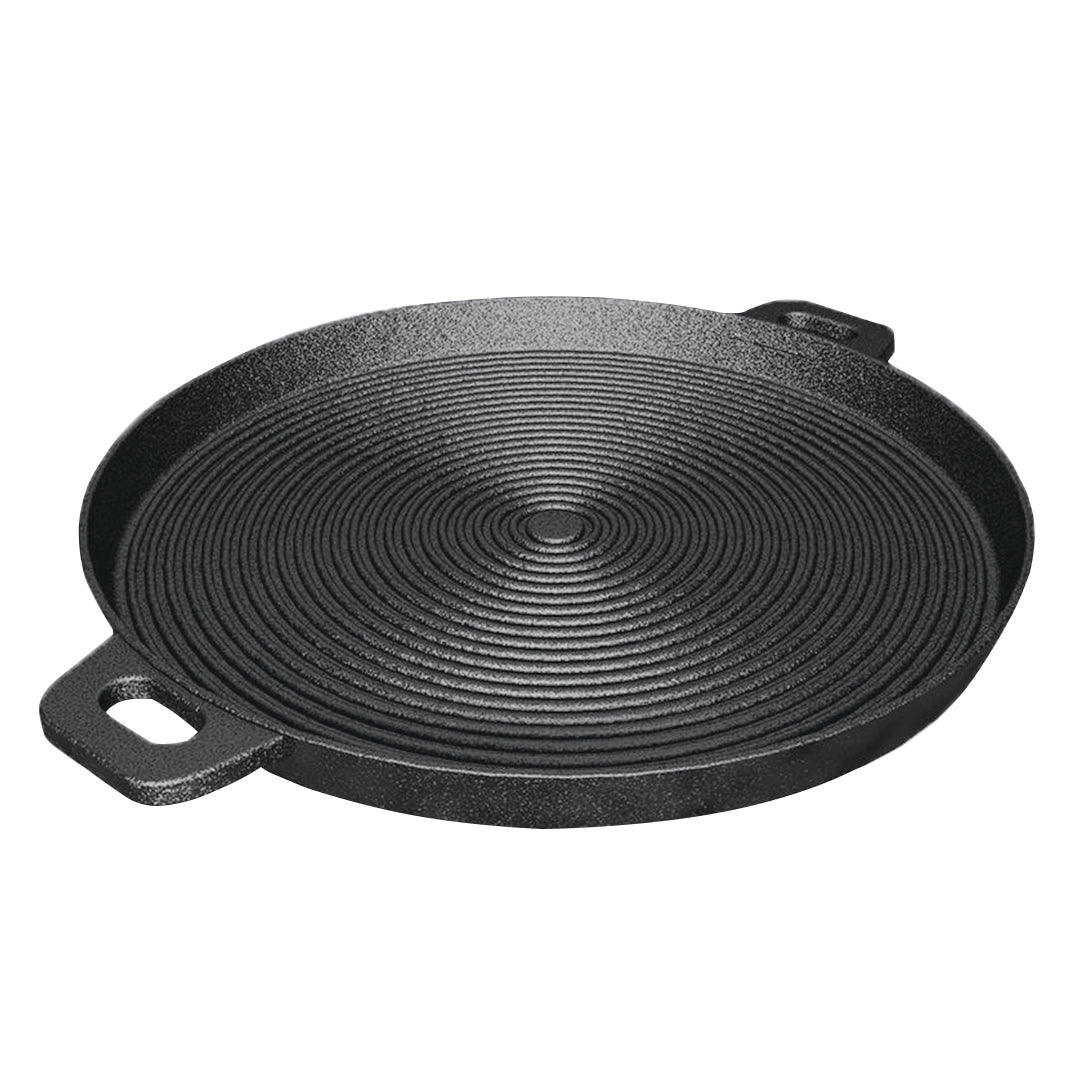 SOGA 35cm Round Ribbed Cast Iron Frying Pan Skillet Steak Sizzle Platter with Handle - Cafe Supply