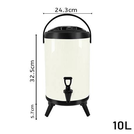 SOGA 2X 10L Stainless Steel Insulated Milk Tea Barrel Hot and Cold Beverage Dispenser Container with Faucet White - Cafe Supply