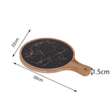 SOGA 30cm Black Circle Wooden Serving Tray Slate Steak Serving Platter Chopping Board Paddle Home Decor - Cafe Supply