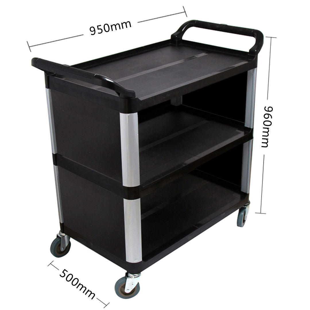 SOGA 3 Tier Covered Food Trolley Food Waste Cart Storage Mechanic Kitchen Black - Cafe Supply