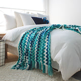 SOGA 2X 170cm Blue Zigzag Striped Throw Blanket Acrylic Wave Knitted Fringed Woven Cover Couch Bed Sofa Home Decor - Cafe Supply