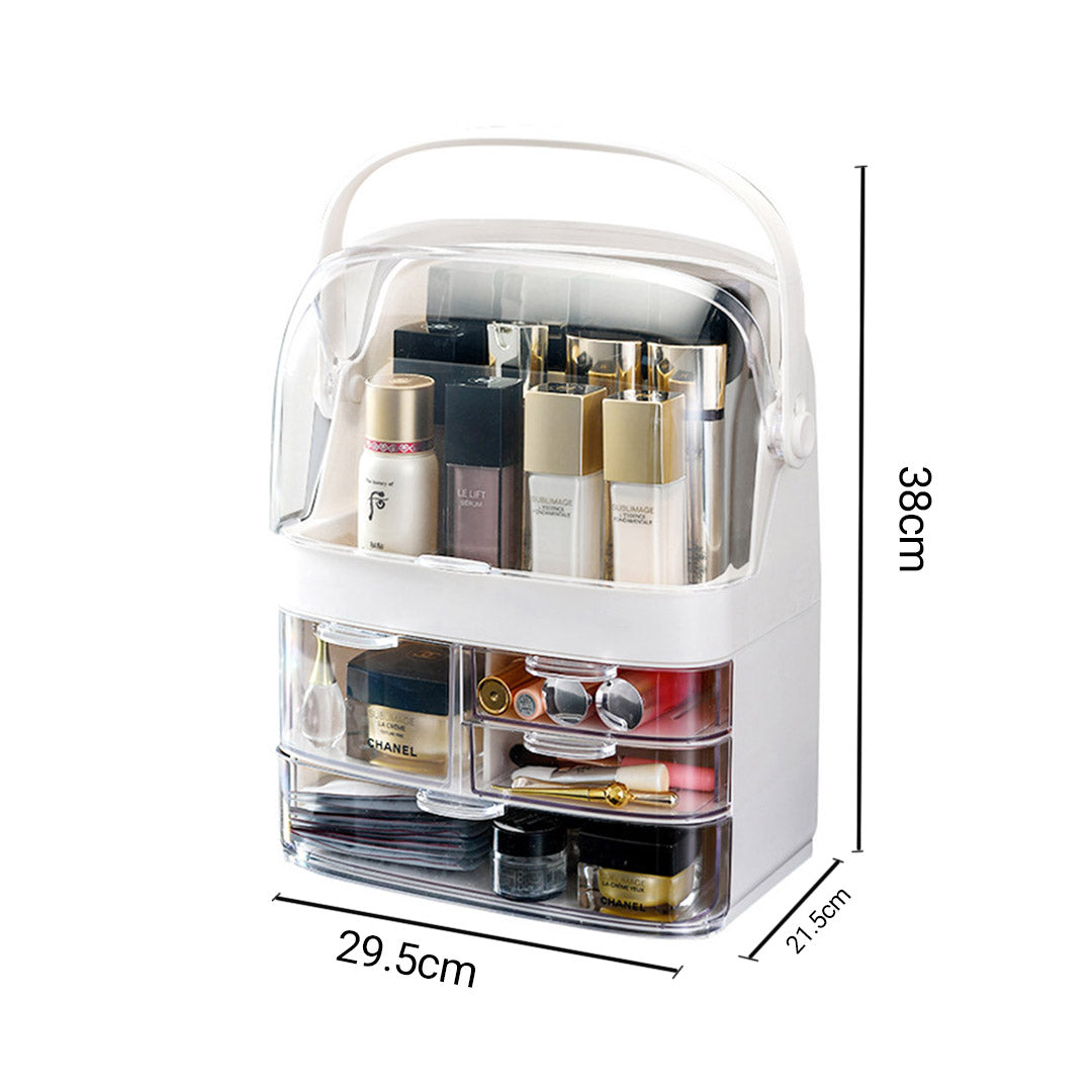 SOGA 3 Tier White Countertop Makeup Cosmetic Storage Organiser Skincare Holder Jewelry Storage Box with Handle - Cafe Supply