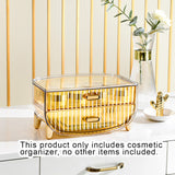 SOGA 2 Tier Golden Yellow Multifunctional Countertop Cosmetic Storage Makeup Skincare Holder Jewelry Cabinet Bathroom Desk Drawer Vanity Organiser - Cafe Supply